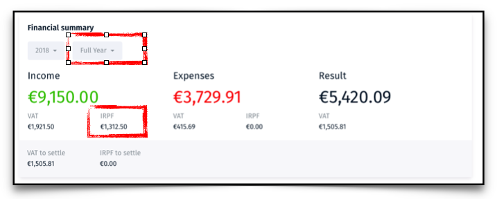 Quipu dashboard showing accumulated income tax and retentions